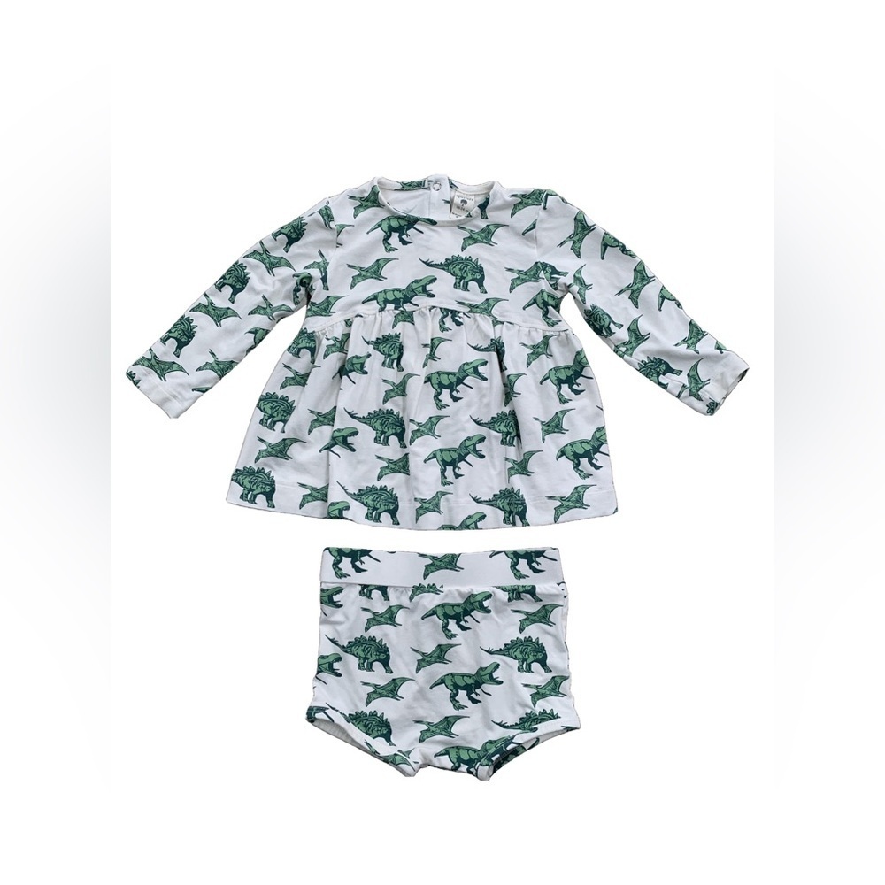 Kate Quinn Size 18-24 Months Green Dinosaur Bamboo Dress and Bloomers
